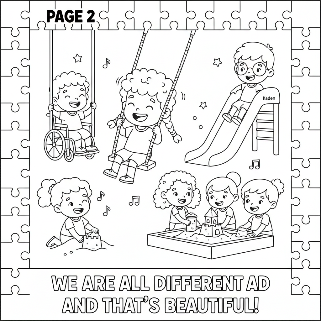 Page 2 - Kaden playing with diverse friends on a playground