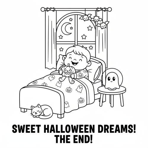 Page 12 - Sweet Halloween Dreams, child sleeping with Halloween plush toys