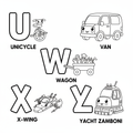 Page 6 - U is for Unicycle, V is for Van, W is for Wagon, X is for X-Wing Spacecraft, Y is for Yacht, Z is for Zamboni