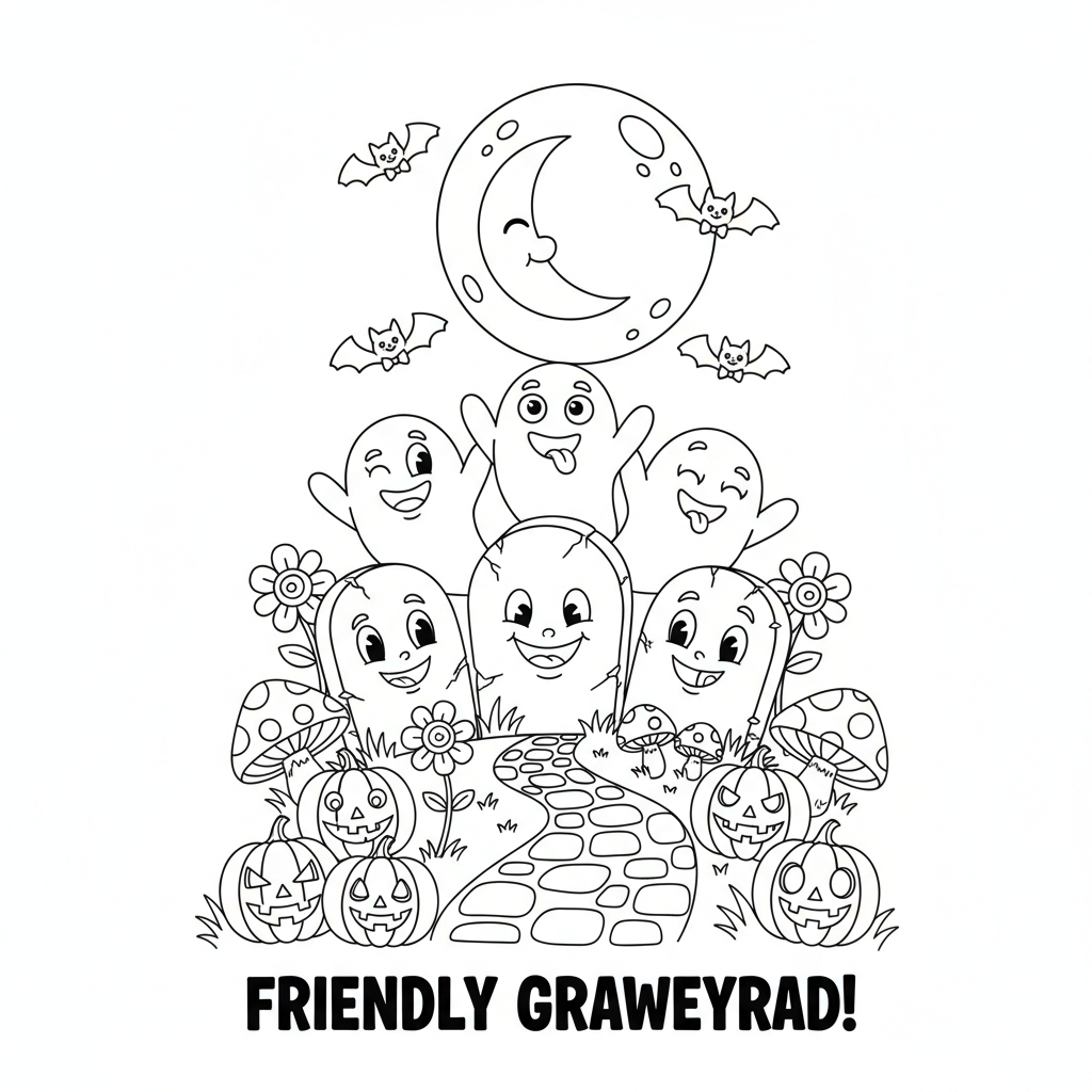 Page 10 - Friendly Graveyard with cute ghosts and tombstones
