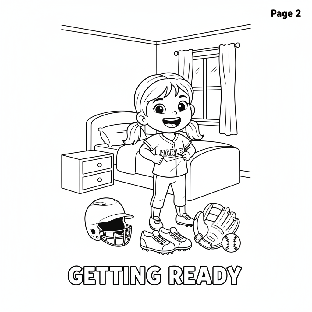 Page 2 - Harlee getting ready in her softball uniform