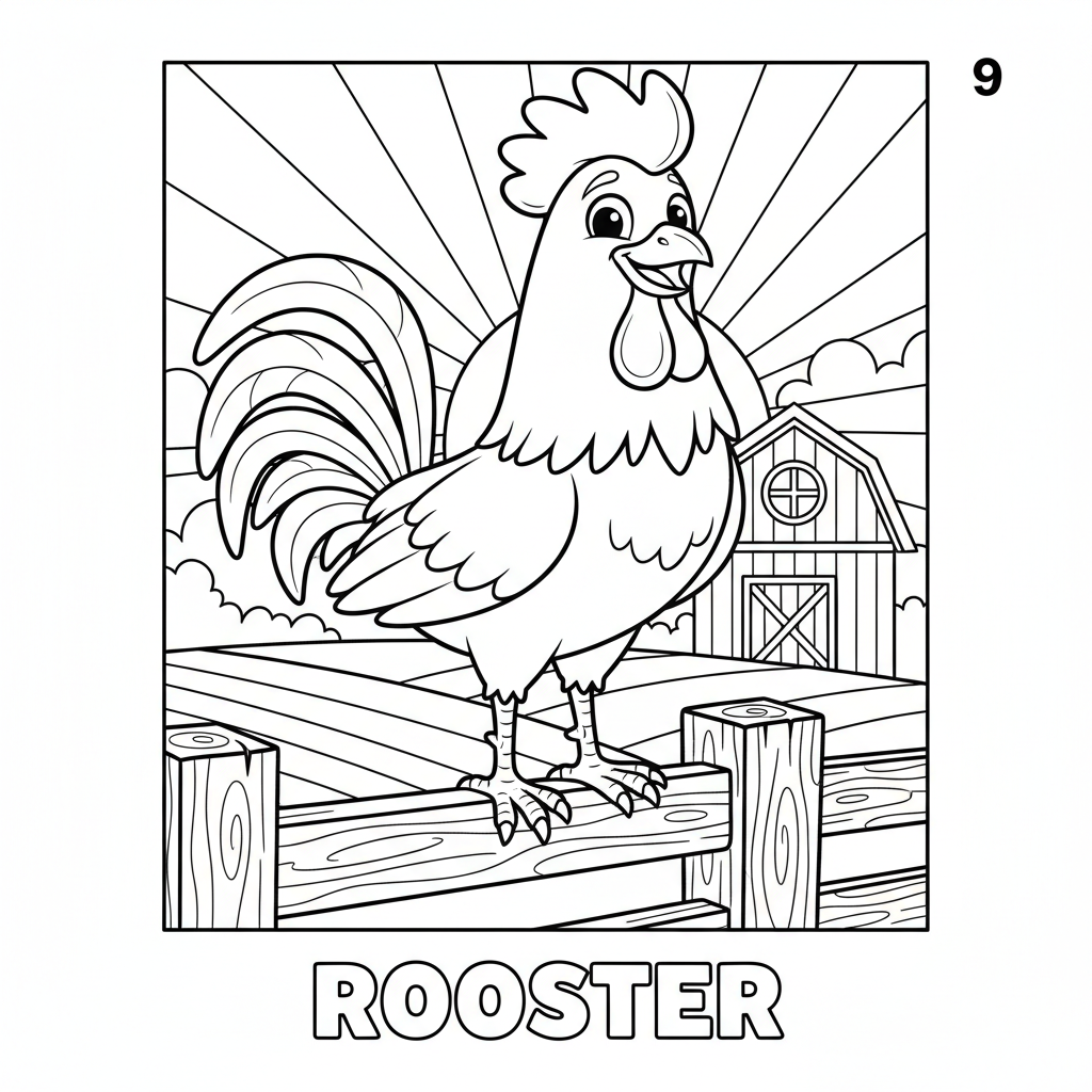 Page 9 - A proud rooster standing on a fence post at sunrise