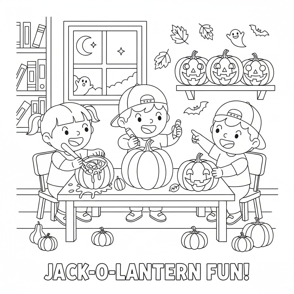 Page 2 - Jack-o-Lantern Fun, kids carving pumpkins